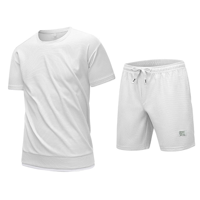 NTACZA Mens Shorts Set Short Sleeve Waffle Shirt Shorts Tracksuits Men's Athletic Crew Neck Sweatsuits M