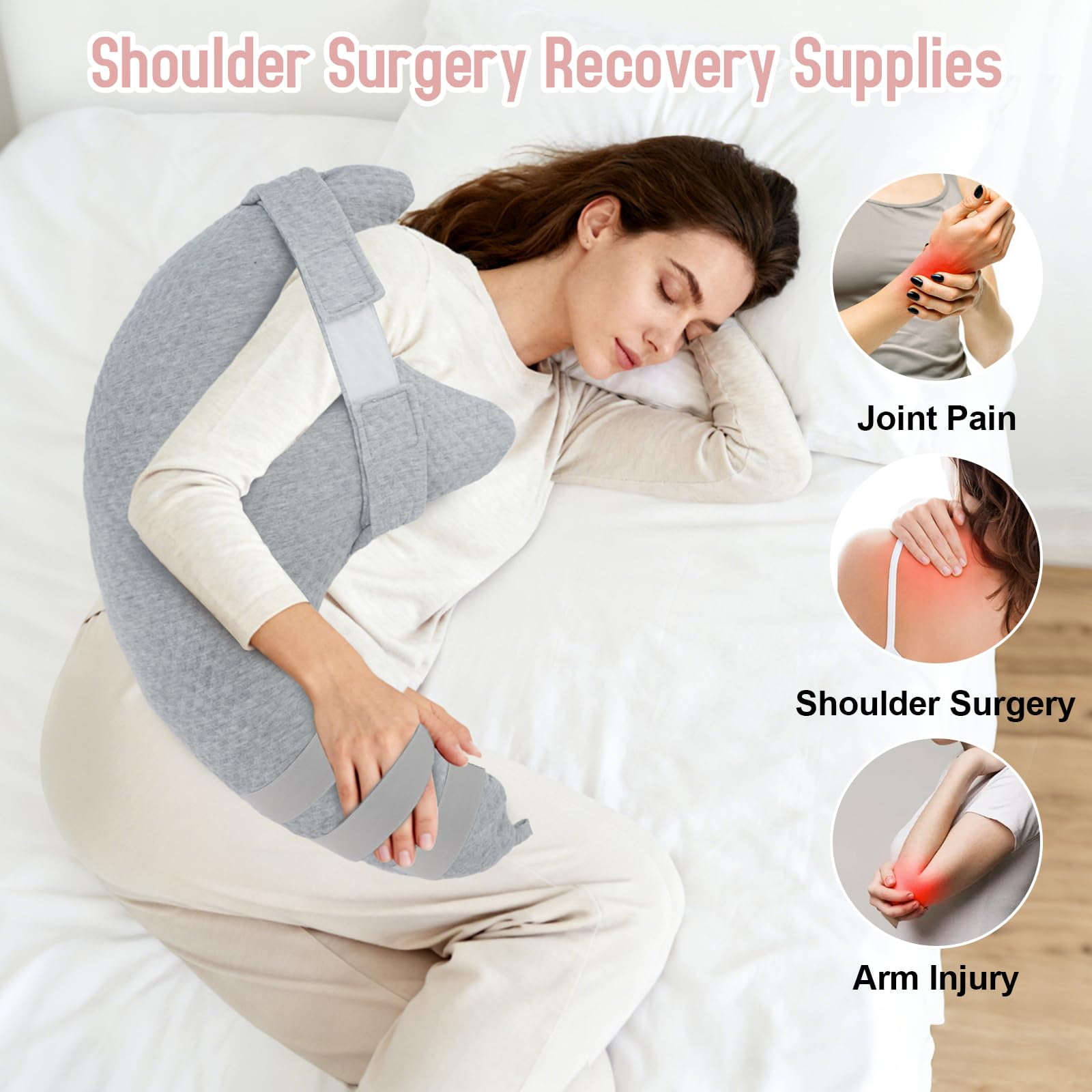 RoamReady Upgrade Rotator Cuff Shoulder Support Pillow, Post Surgery Recovery, Frozen Shoulder Relief, for Adult Pain Relief Side Sleeping, Light Gray