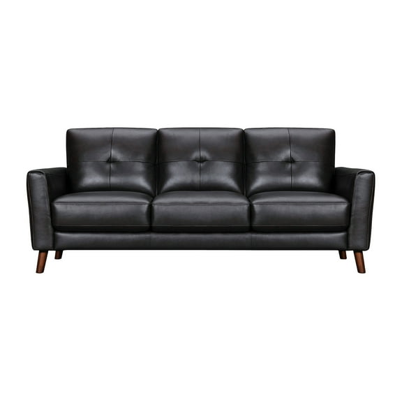 Brown Leather Sofa 82 Inch - Modern Living Room Couch, Comfortable Seating