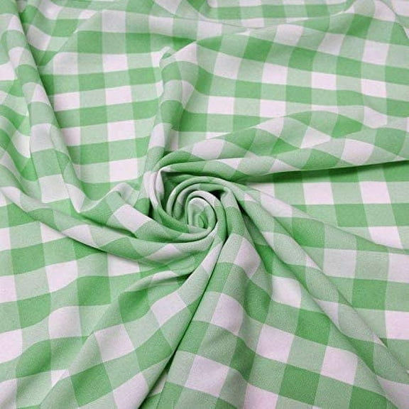 60" Wide Checkered Gingham Buffalo Check Polyester Poplin Fabric - Lime & White - 1 Yard