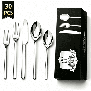 Yilush Silverware Set, 30 Piece Flatware Cutlery Set for 6, 18/10 Stainless Steel Silverware Mirror Polished Dishwasher Safe for Home, Restaurant, Wedding, Party(Silver, 30 pieces for 6)