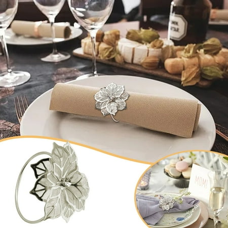 

6Pcs Napkin Rings 3D Flower Serviette Buckle Napkin Holder For Wedding DIY Party Dinner Birthday Banquet Day Supply Reception Catering Home Decoration Ornament