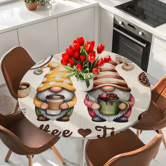 Clothes Elastic Fitted Round Tablecloth Waterproof Outdoor Table Cover for Holiday Party, Picnic, Patio & Dining Fits Tables Up to 55"-60"