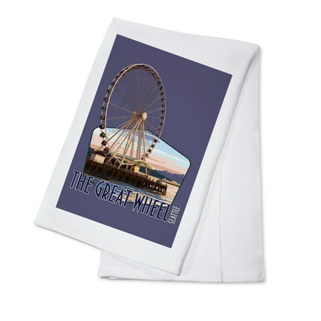 

Seattle Washington The Great Wheel at Sunset Contour (100% Cotton Tea Towel Decorative Hand Towel Kitchen and Home)