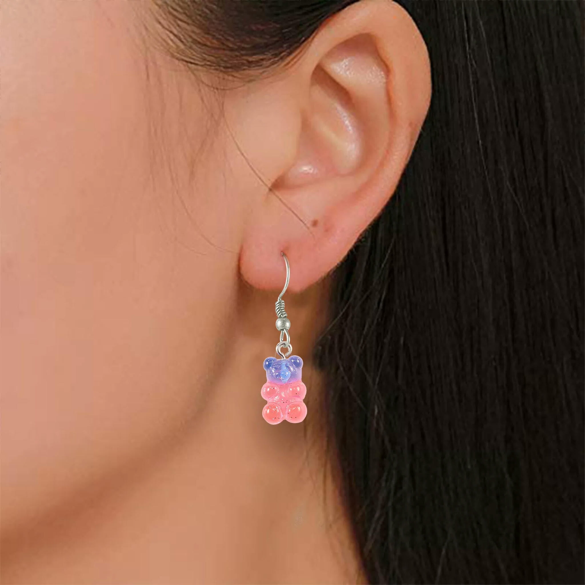 U8MO 160x Gummy Bear Charms Glitter Powder Resin Pendant for Jewelry Making Keychain