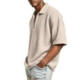 thumbnail image 4 of Lumtrix Short Sleeve Waffle Shirts For Men Quarter Zip Pullover Casual Slim Fit Stand Collar Polo Shirt Textured Knit Casual Tops Beige XL, 4 of 7