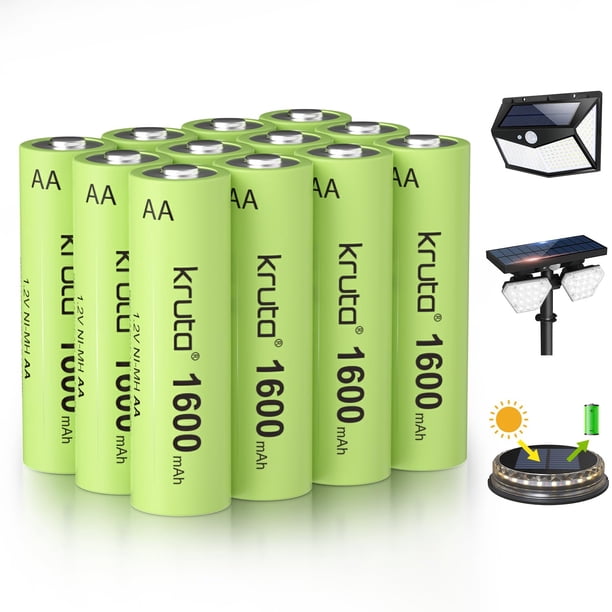 Pilas recargables Kruta Ni-MH AA 1600 mAh 1,2 V (paquete de 12)