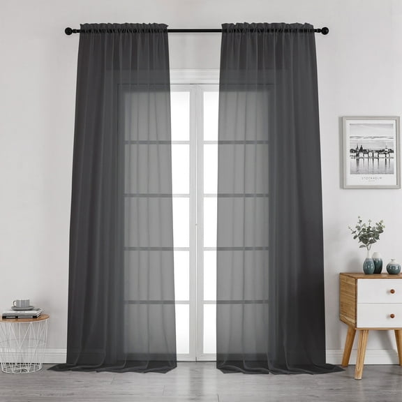 OVZME Black Sheer Curtains 96 inches Long Window Draperies 2 Panels, Solid Elegant Window Voile Panels/Drapes/Treatment/Backdrop for Bedroom Living Room Wedding Party Decor, 42"Wx96"L, 8FT L