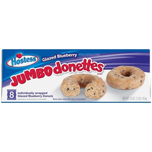 Hostess Blueberry Jumbo Donuts, 8 Individually Wrapped Count Box (2-Pack), 16 Total Donettes