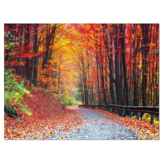 Designart Route dans la belle forêt d'automne Art mural sur toile