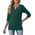 thumbnail image 4 of Womens Henley 3/4 Sleeve Tops Dressy Casual Blouses Summer Vacation Business Basic Summer Fashion Clothing, 4 of 5