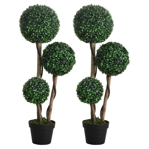 35.5" for Home Decor Indoor & Outdoor Fake Plants Artificial Tree in Pot, Boxwood Topiary Tree for Home Office, Living Room Decor, Set of 2, Green