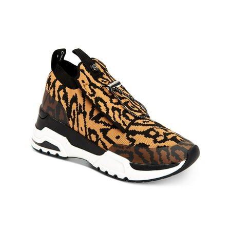 

CALVIN KLEIN Womens Beige Leopard Print Drawstring Lace Vamp 1 Platform Removable Insole Logo Cushioned Hue Round Toe Wedge Slip On Athletic Sneakers 10 M