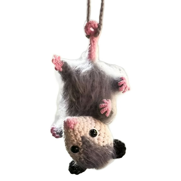 LAMIRO Possum Car Charm Handmade Crochet Knitted Possum Car Pendant Car Hanging Car Decoration Opossum Lovers Gift