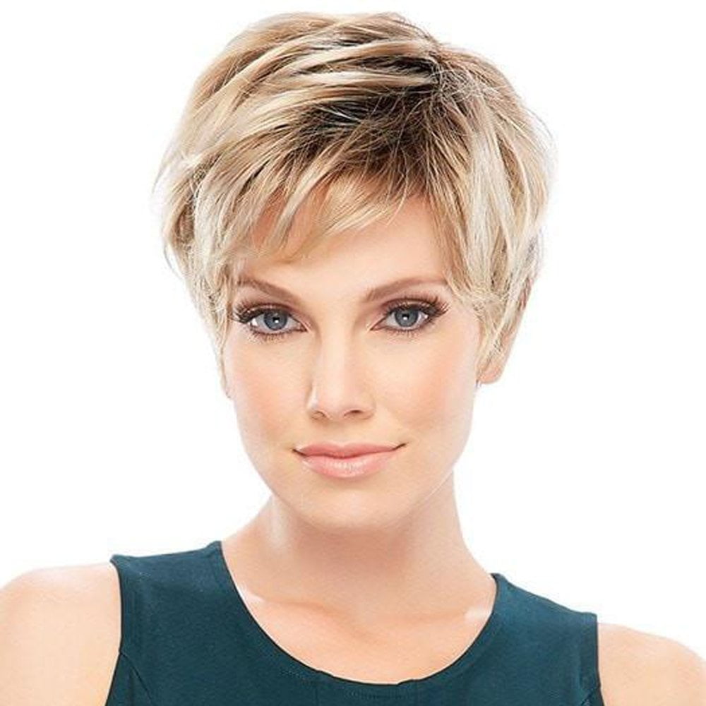 Charming Human Hair Wig For Women Short Blonde Hair With Black Roots Walmart