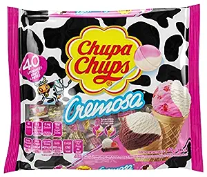 Chupa Chups Cremosa Pops Ice Cream 40 count bag lollipop suckers, 2 assorted creamy flavors
