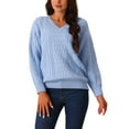 thumbnail image 1 of Suéter de mujer de cuello en V, de manga larga, casual, suelto, grueso y cálido, top de suéter azul L, 1 of 1