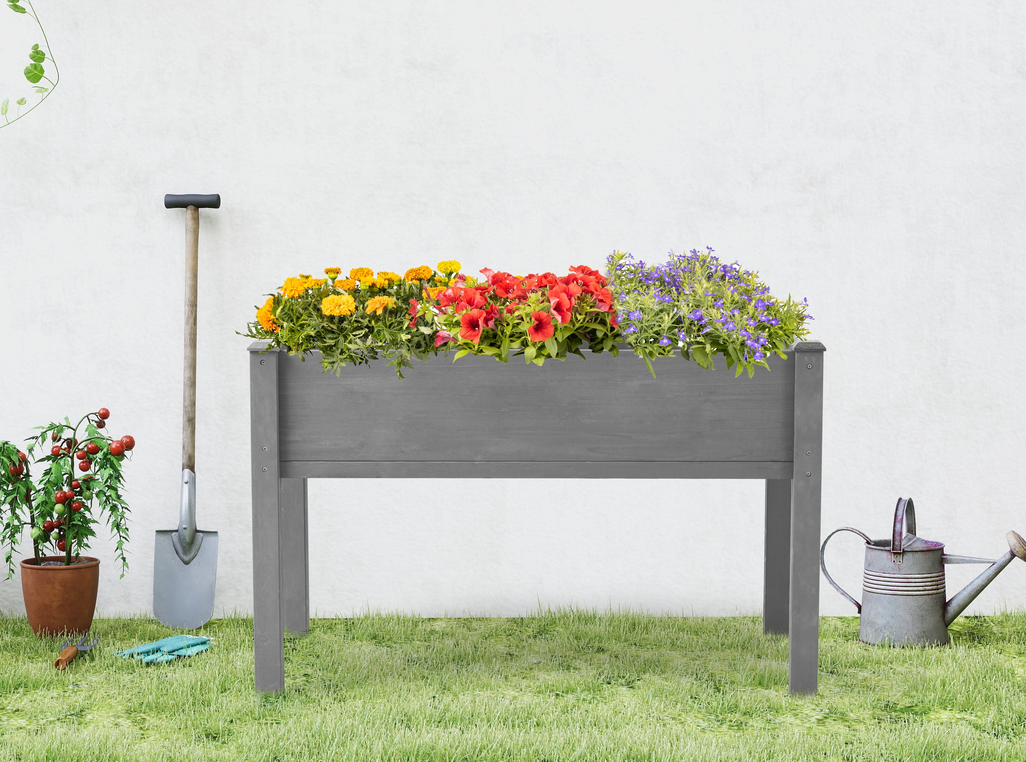 Raised Garden Bed with Legs, 48x24x30'', Outdoor Wood Elevated Planter Box, Thick Legs, w/Liner