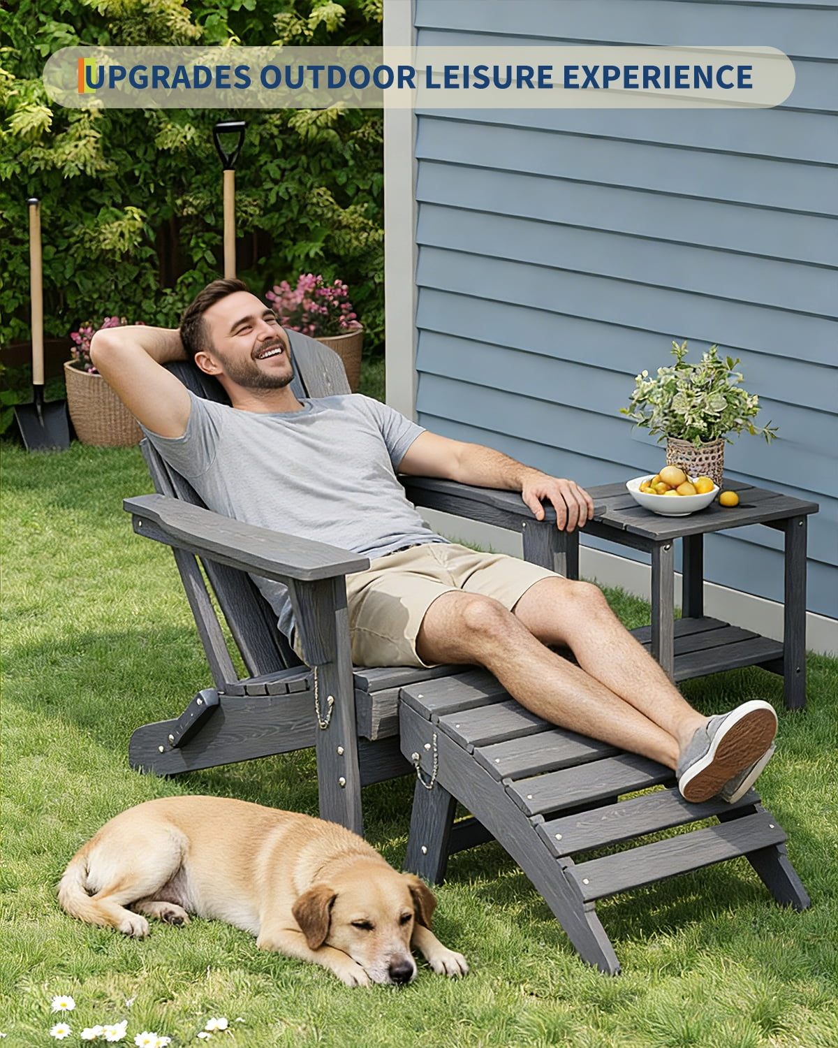 Soonbuy Folding Adirondack Ottomans, HDPE Outdoor Foot Rest for Adirondack Chair, All-Weather Patio Ottoman for Deck, Lawn, Porch and Poolside