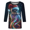 thumbnail image 5 of LiMoi Women's Xmas Santa Print Three Quarter Sleeve Round Neck Casual Tops Tees Tshirts Shirts Blouse for Christmas Party My Items, 5 of 6