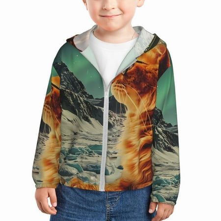 

Gaeub Space Adventurer Cat Print Athletic Sun Protection Hoodie for Kids Long Sleeve Outdoor UV Shirt Running Fishing Top for Boys Girls-4 Years