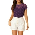 thumbnail image 1 of INSPIRE CHIC Haut en Dentelle Florale Transparent Décontracté à Manches Courtes pour Femme TP Violet, 1 of 7