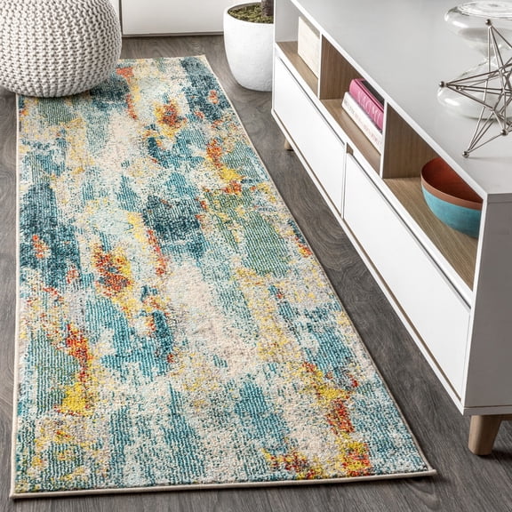 JONATHAN Y CONTEMPORARY POP 2 x 8 Runner Rug, Modern Abstract Vintage Waterfall - Blue/Cream/Yellow, CTP106B-28