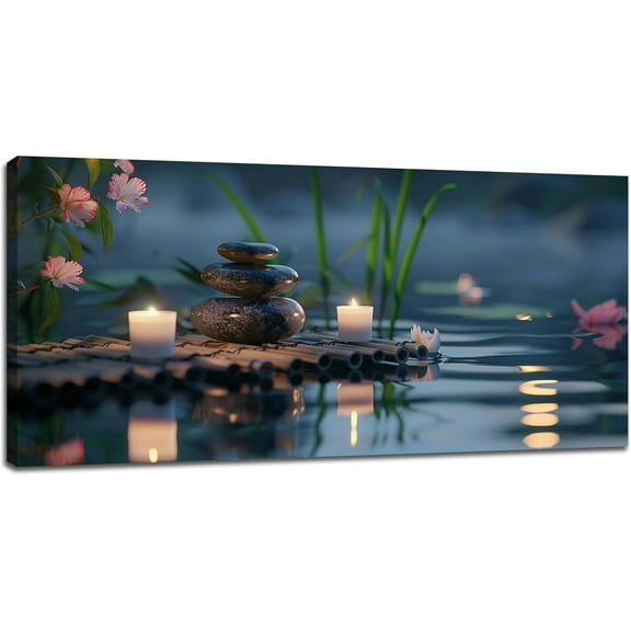 Aaheei Zen Wall Art Spa Stone Pictures Canvas Wall Decor Lotus And Bamboo Yoga Painting Meditation Peaceful Home Modern Artwork Decorations for Bathroom Bedroom Living Room Office