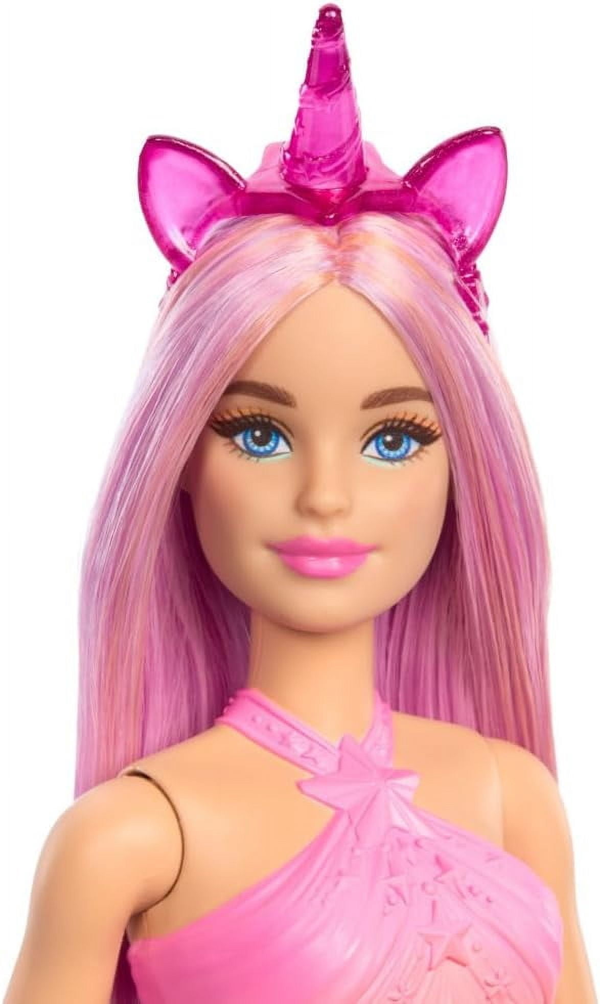 Barbie Unicord Dolls with Fantasy Hair and Headband Accessories, Mermaid Toys with Shell-Inspired Bodices and Colorful Tails