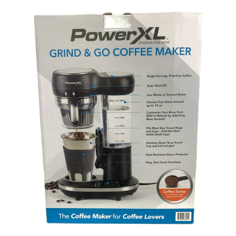 PowerXL Grind & Go, Automatic Single Serve Coffee Maker w Grinder