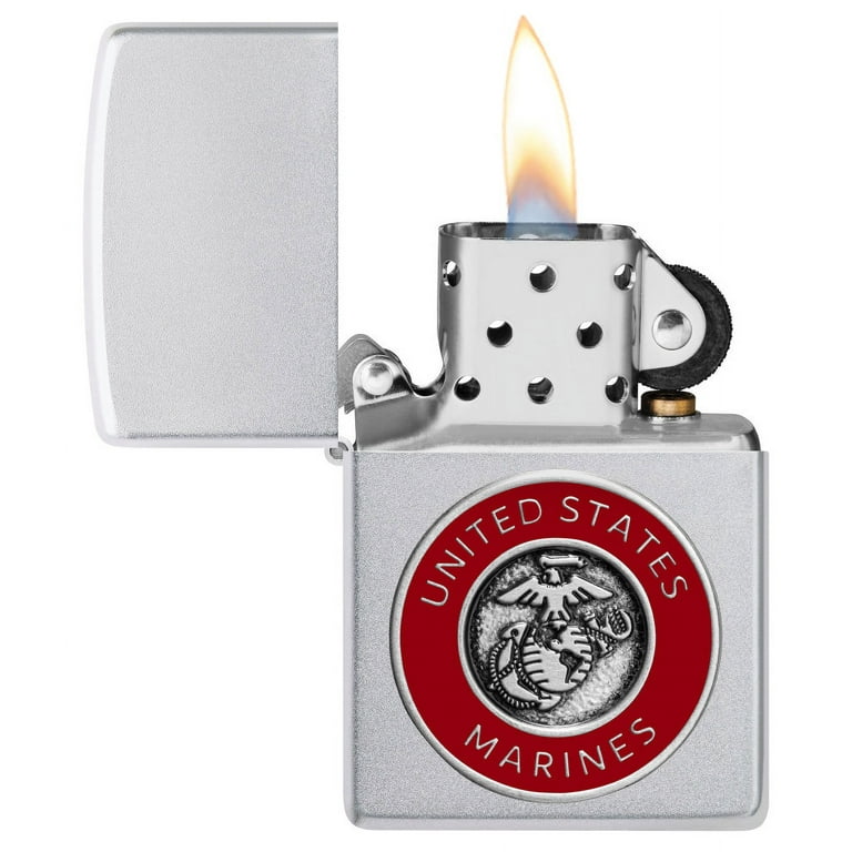 Zippo United States Marines Emblem Satin Chrome Pocket Lighter