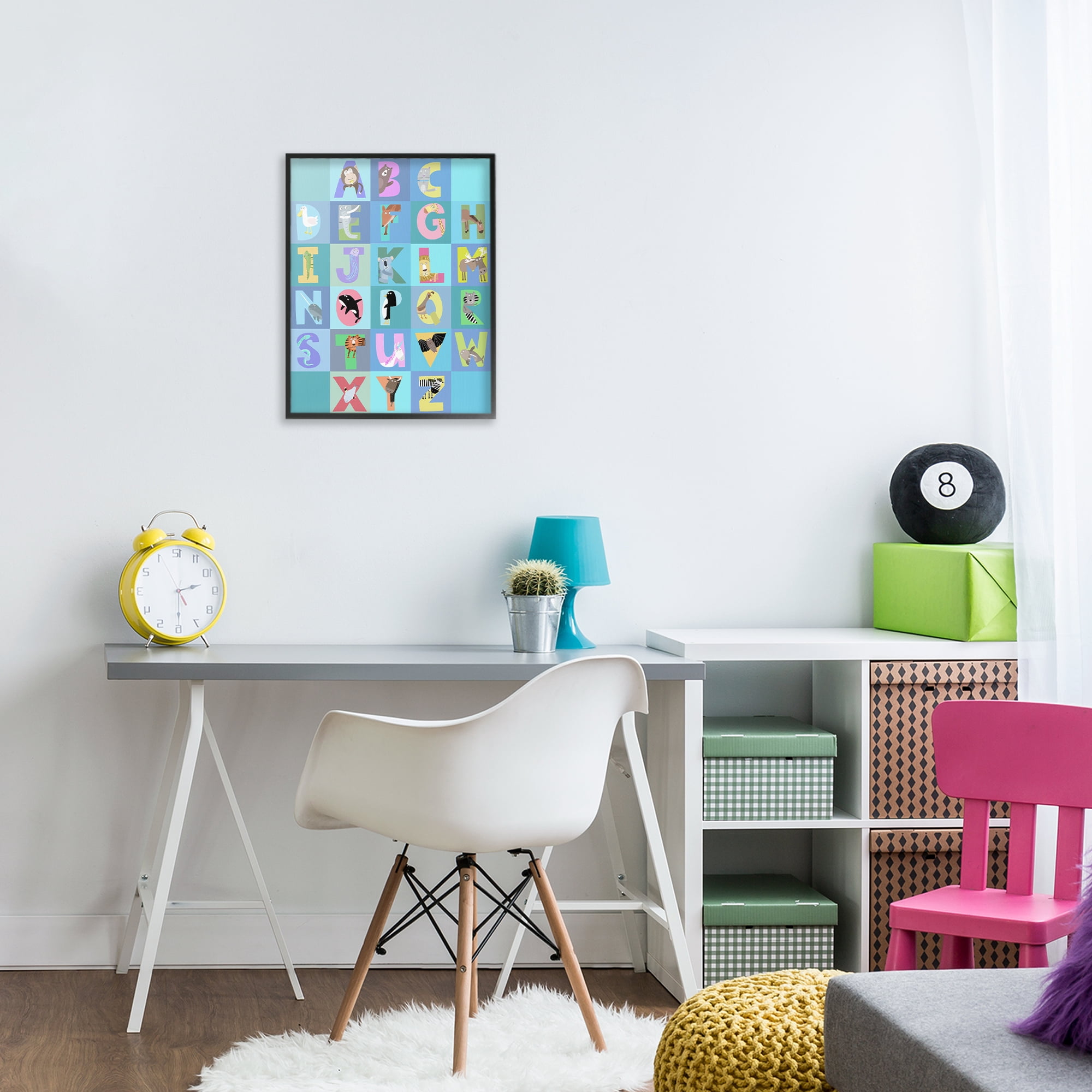 Stupell Industries Animal Alphabet in Blue Black Framed Giclee Art, design by Carla Daly