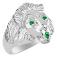 thumbnail image 3 of RYLOS Sterling Silver Lion Head Ring Color Stone Birthstones Eyes and Mouth Fun Designer Rings Emerald Jewelry Size 11, 3 of 8