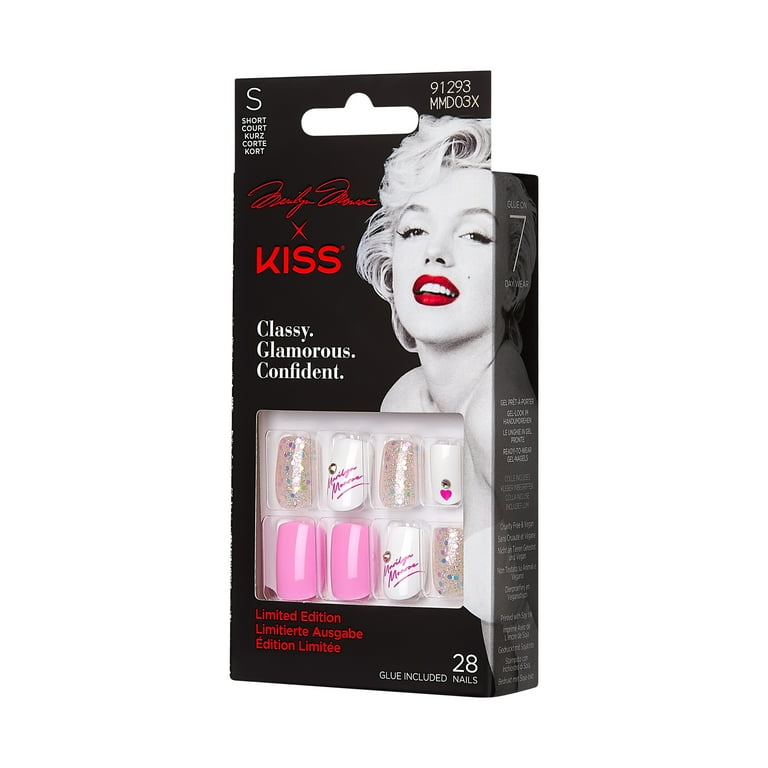 Marilyn Monroe x KISS Limited Edition Short Square Glue On Nails Pink 28 Pieces