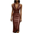 thumbnail image 1 of RXMEKW Robe Moulante Ajustée pour Femmes Col en V Sans Manches Mi-Mollet Décontractée Unie Polyester, 1 of 5