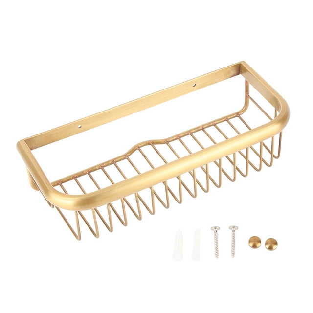 Cesta de ducha de cobre macizo de 30 cm, soporte para jabón de baño, champú, estante de pared para baño