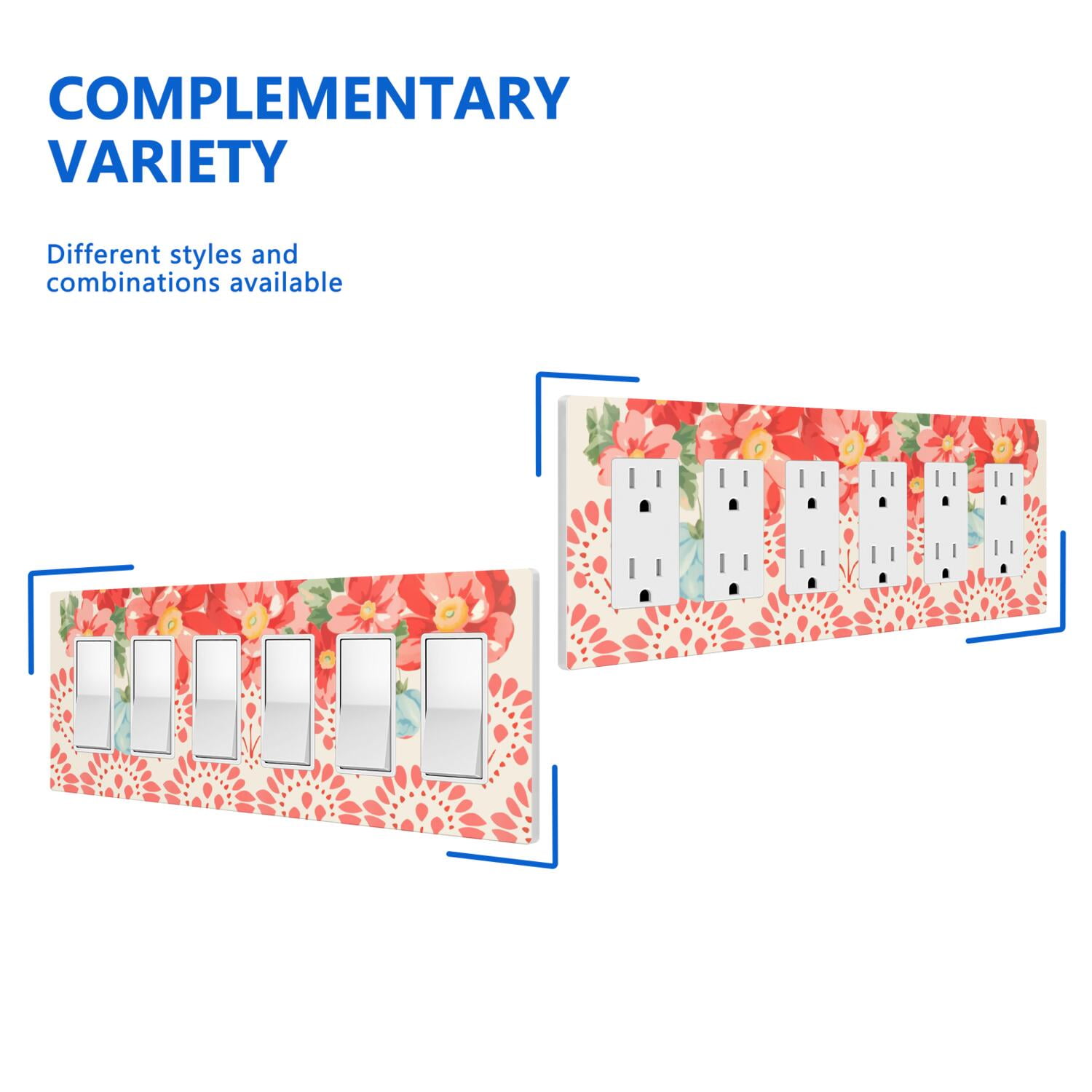 6-Gang Screwless Pioneer Floral Decorative Wall Plates,Size 6-Gang 12"W x 4.7"H,Unbreakable Thermoplastic Faceplate Cover for Kitchen Living Room Bedroom Decorator Receptacle Outlet Switch
