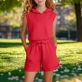 thumbnail image 3 of Cethrio Girls Summer Outfit Sets 2 Piece, Sleeveless Solid Color Hooded Girls' Clothing Sets Red Size 3-4 T, 3 of 4