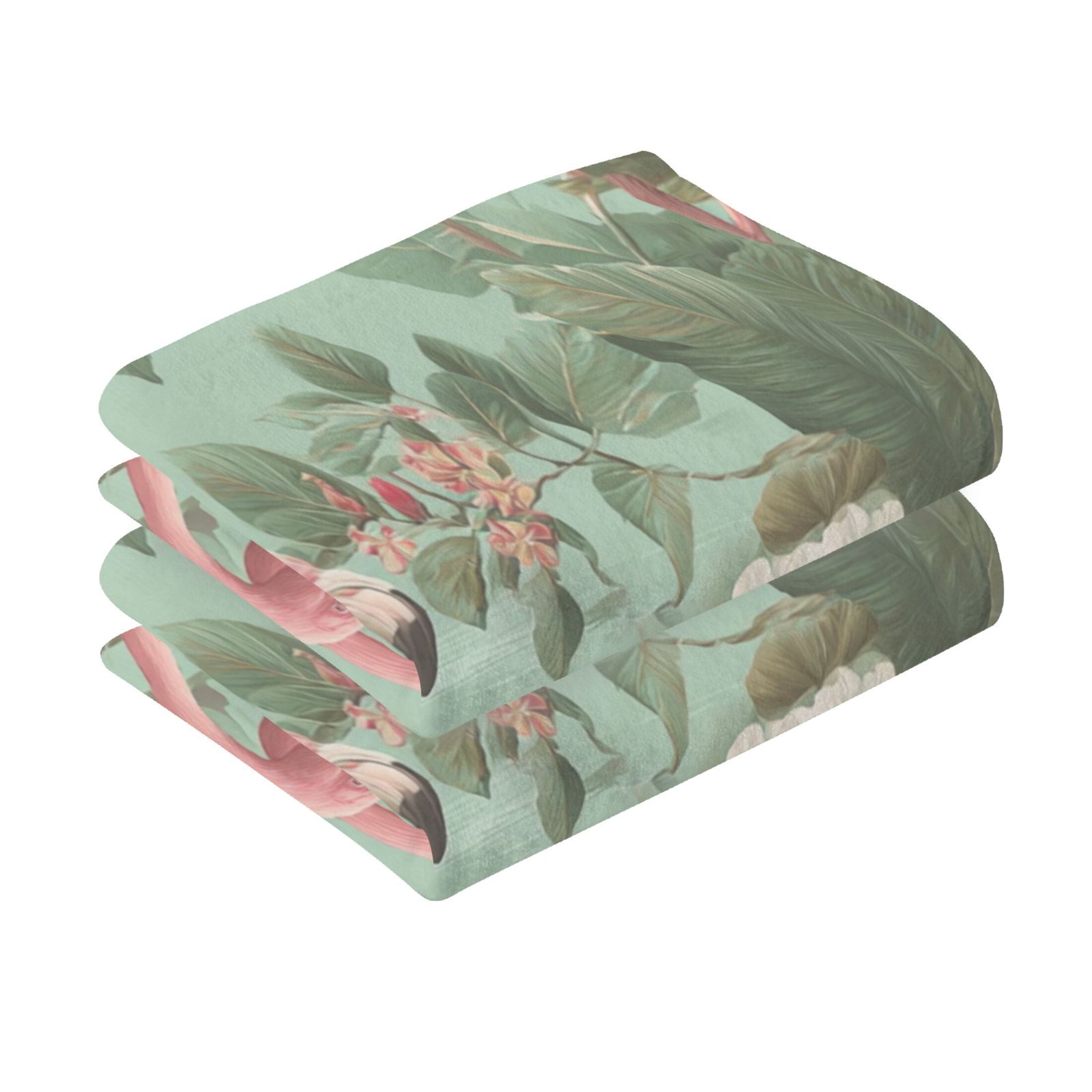 2 Pcs Hand Towels Sets Flamingo Tropical Leaves Pattern Cotton Towel Set Absorbent Face Towel for Bathroom Kitchen Shower Hotel Decor