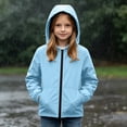 thumbnail image 2 of Wlynlyn Girls Rain Jacket Waterproof Hooded Raincoats Outdoor School Daily Travel Lightweight Windbreaker Raincoat(Blue,11-12 Years), 2 of 8
