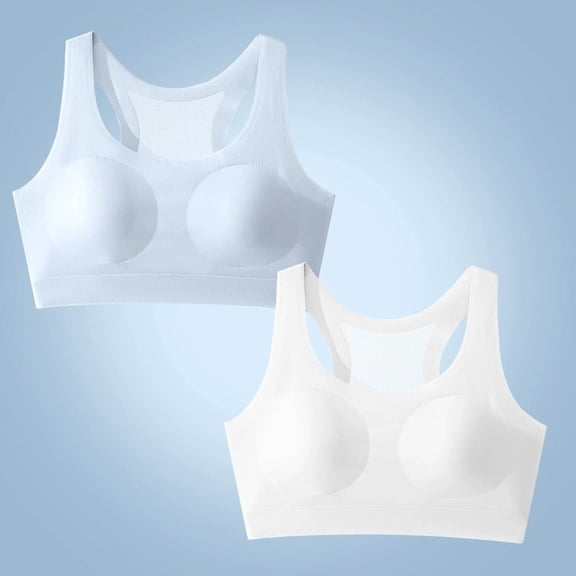 Teens Girls Training Bras 2pc Student Girls Underwear Bras Teen Girls Wireless Seamless Bra with Pad Training Sports Cropped Tops 12-13Y