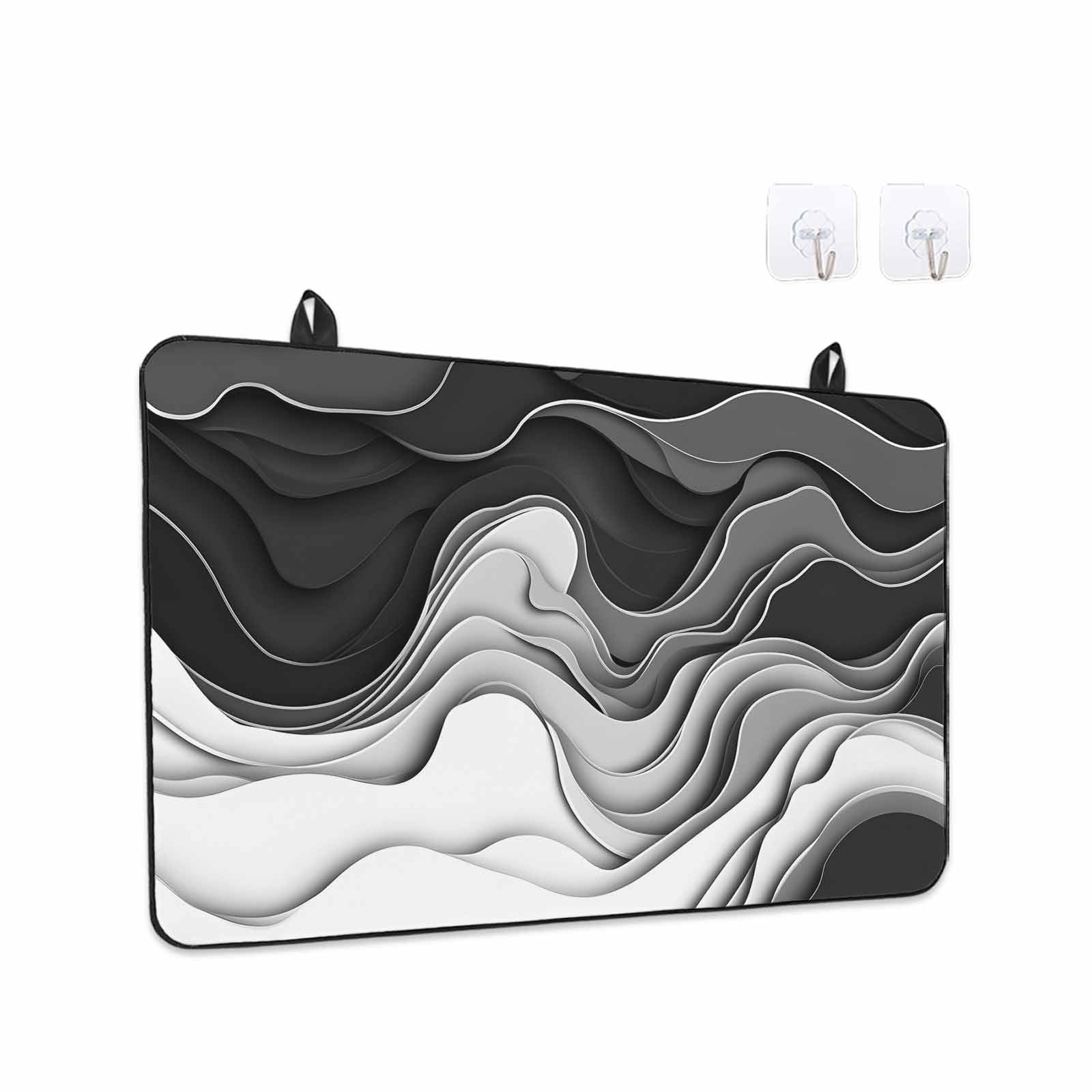 Black Grey Ombre Stove Top Cover for Electric Stove, Heat-proof & Non Slip Glass Top Stove Cover Protector, Abstract Modern Geometric Moire Art Kitchen Flat Cooktop Rubber Mat 31x24 Inches
