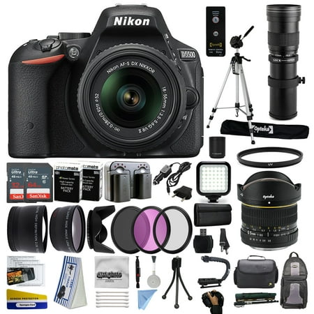 Nikon D5500 Digital Camera 18-55mm Lens + 6.5mm f/3.5 Fisheye Lens + 420-1600mm f/8.3 Telephoto Lens + 128GB Memory + (2) Battery + Charger + LED Light + Monopod + Tripod + Backpack + Case + Filters