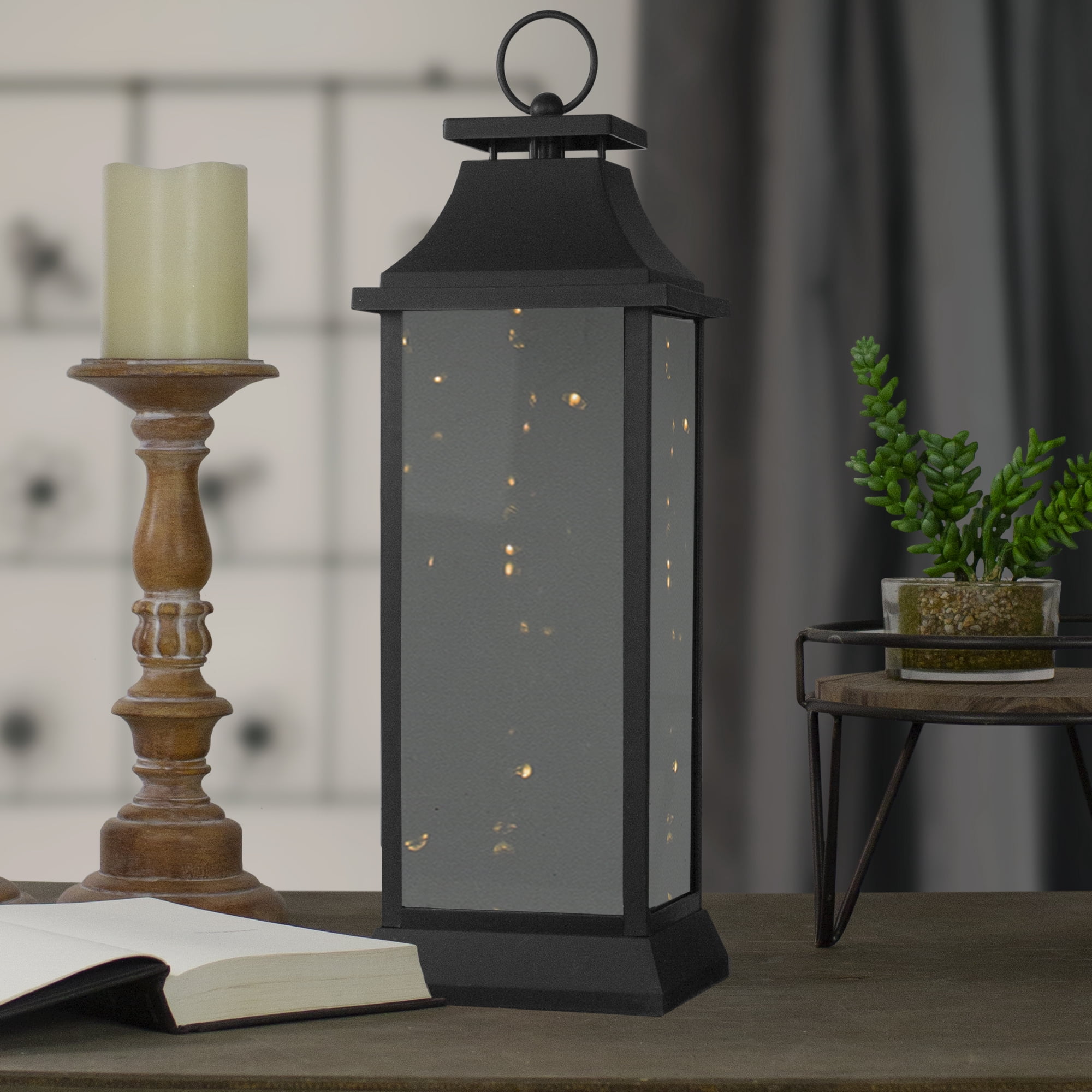 Northlight LED Lighted Flickering Lantern - 19" - Black