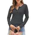 thumbnail image 3 of TARAINYA Womens Henley Long Sleeve Plaid Knit Button-up Shirt Blouse Top Loose Fit V-Neck Cardigan, 3 of 9