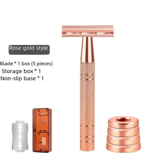 Navaja de afeitar vintage con base de oro rosa Navaja de afeitar vintage Navaja de afeitar manual vintage Navaja de afeitar de doble filo