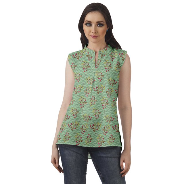 Moomaya T-shirt d'Été Décontracté en Tunique Col Mandarin Imprimé