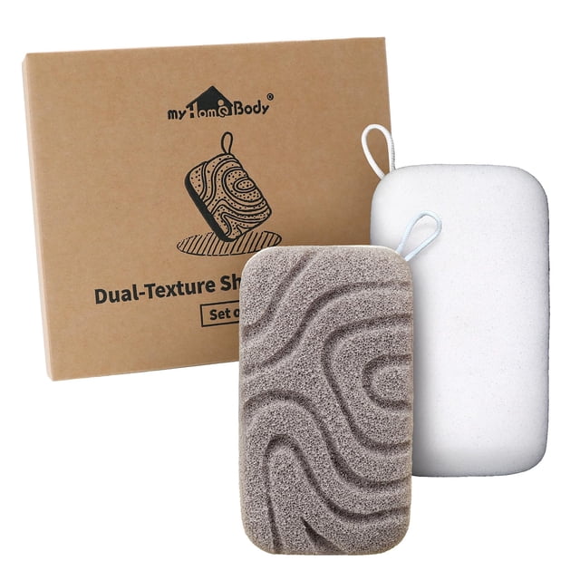 Esponja de ducha MyHomeBody, exfoliante de doble textura, 2 unidades