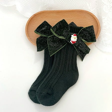 

TALKVE Christmas Children Socks Christmas Cartoon Glittering Bow Knitting Wool Socks