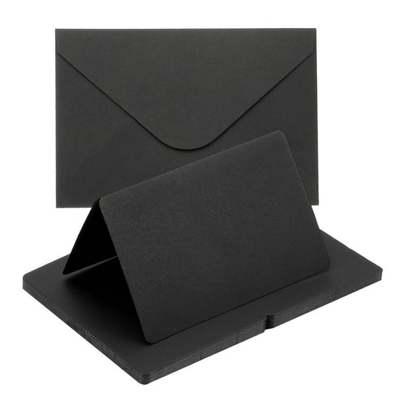 Uxcell Blank Half Fold Card and Envelopes, 20 Set 4 x 6 Inch Blank Folded Cardstock and Printable Envelopes White Greeting Cards for Invitations Wedding DIY Birthday, Black